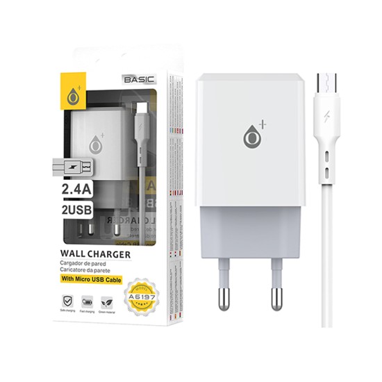 OnePlus EU Wall Charger A6197 with Micro USB cable 2 USB 5V/2.4A White